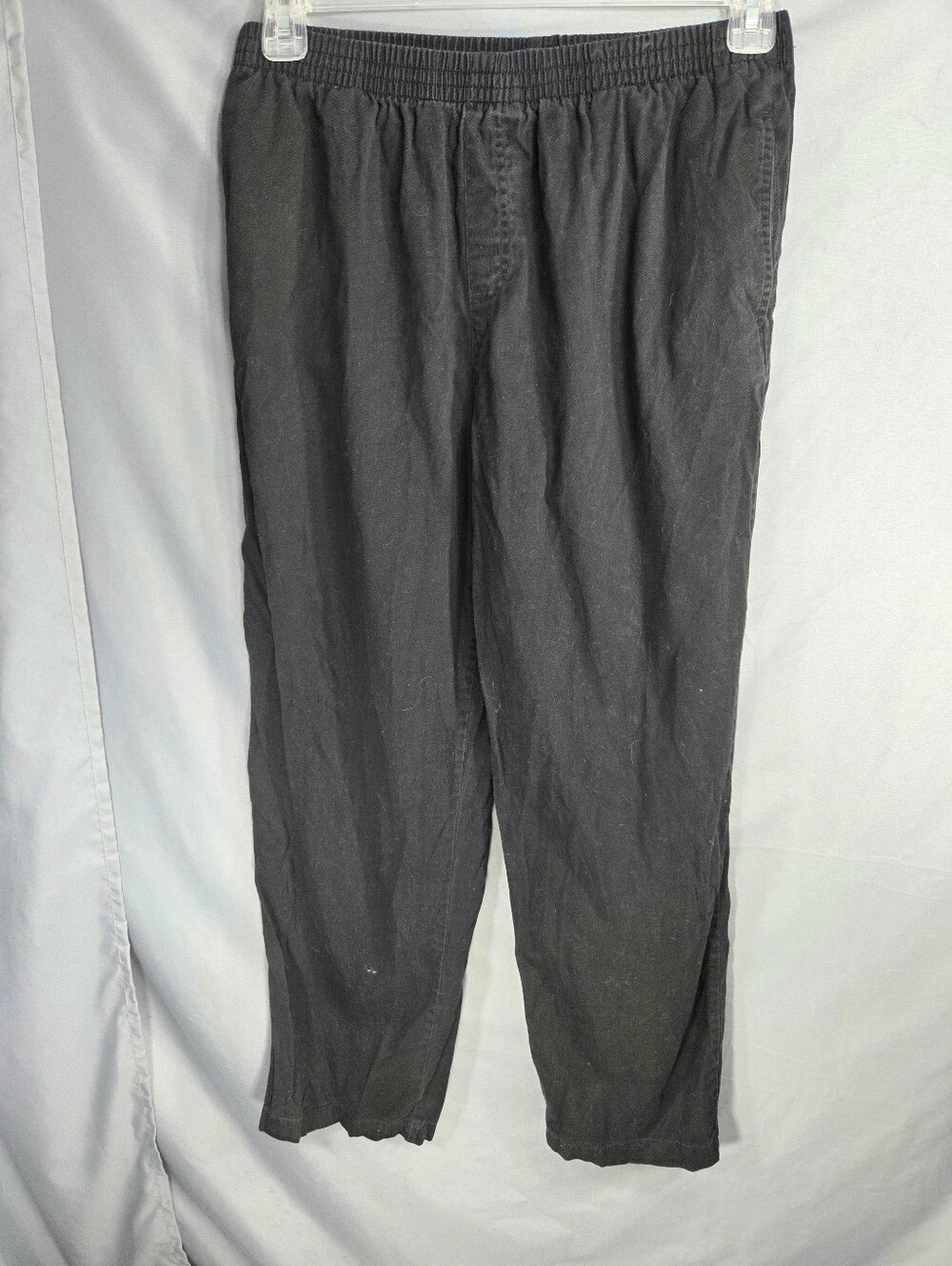 Basic Editions Elastic Waist Black 100% Cotton Pull on Pants Pockets Size Large